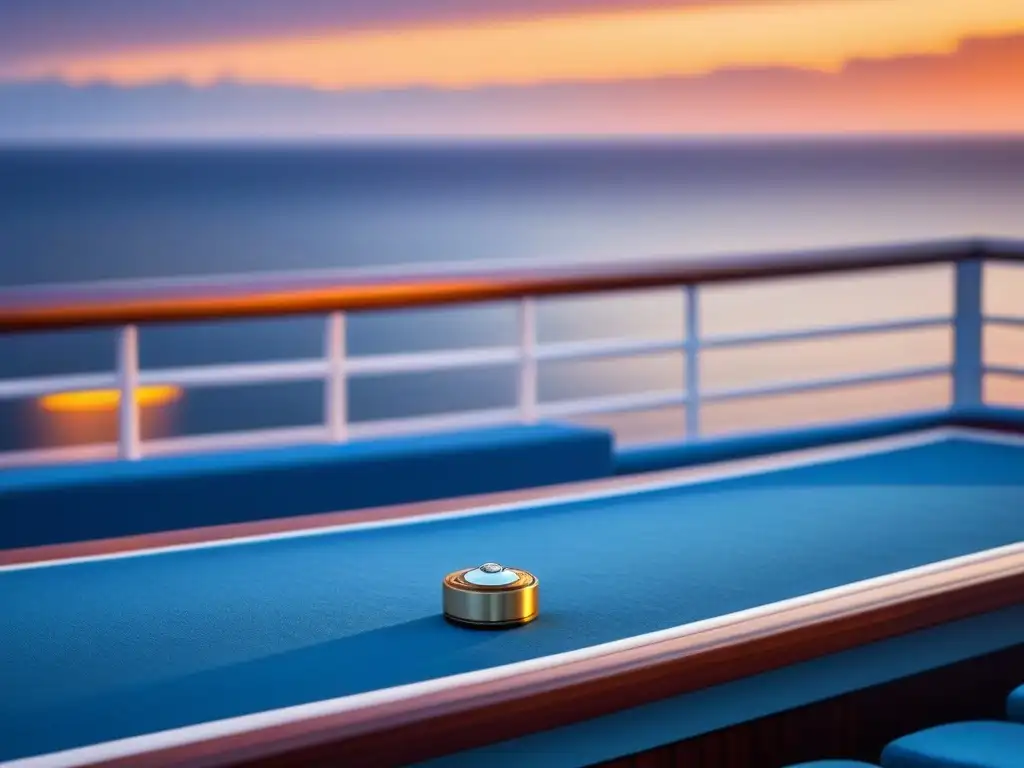 Escena de lujo en cubierta de crucero al atardecer con símbolo de servicio de concierge en la bandera