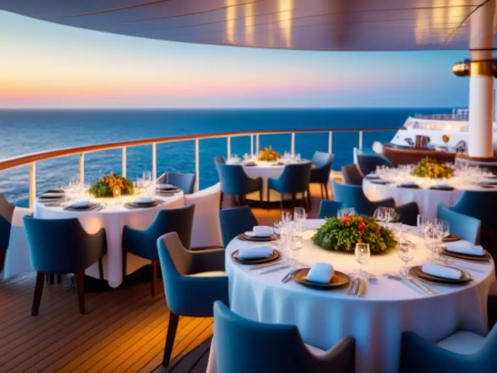 Una escena lujosa en un crucero al atardecer: Gastronomía local en cruceros