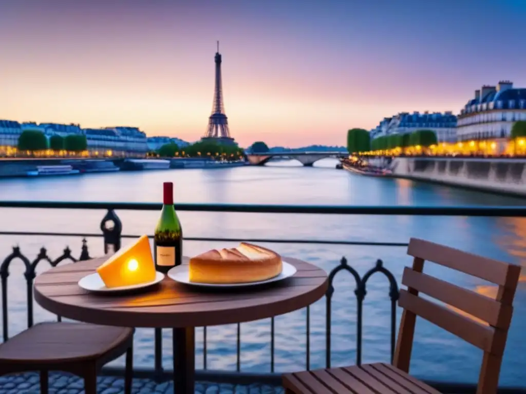 Una escena serena al anochecer en el río Sena, París, con la Torre Eiffel de fondo