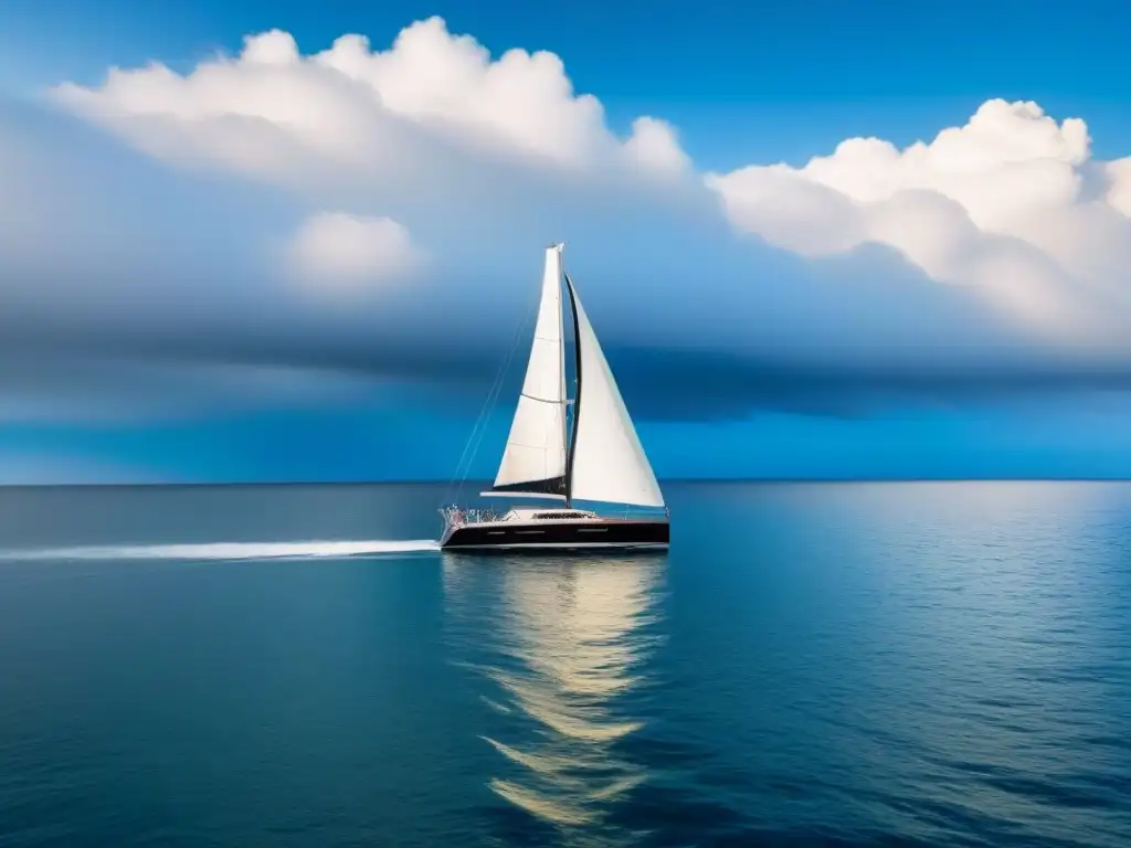 Escena tranquila y armoniosa de un velero navegando en aguas cristalinas, ideal para aplicaciones cartografía digital turismo marítimo