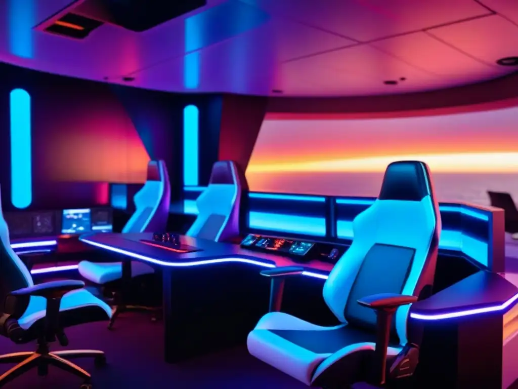 Escenario futurista de competiciones esports en cruceros con tecnología de vanguardia y ambiente profesional