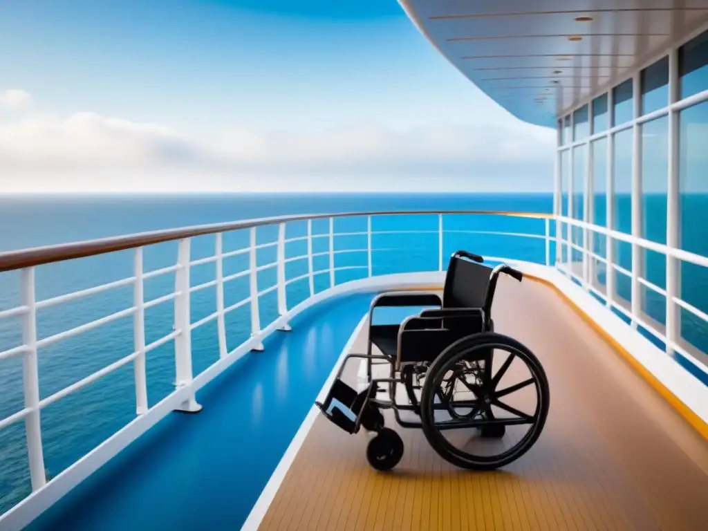 Un espacio inclusivo y sereno en un crucero, con rampa accesible y área designada con vista al mar