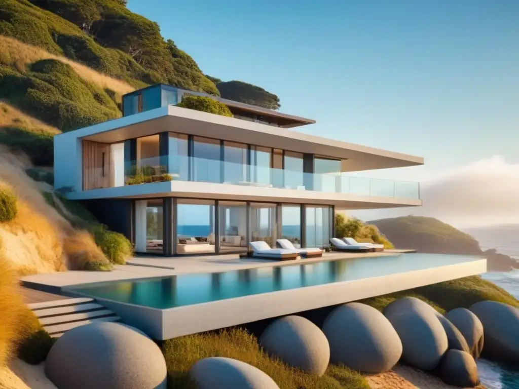 Espectacular casa de playa moderna con vista al mar, diseño sostenible y elementos costeros