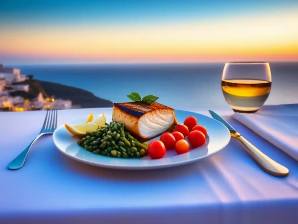 Espléndido atardecer sobre el Mediterráneo con cena mediterránea