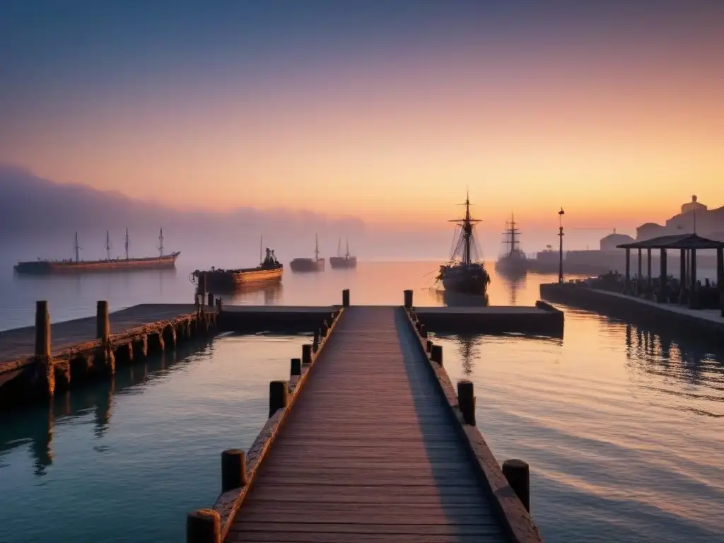 Espléndido puerto antiguo al atardecer, reflejando calma y belleza histórica