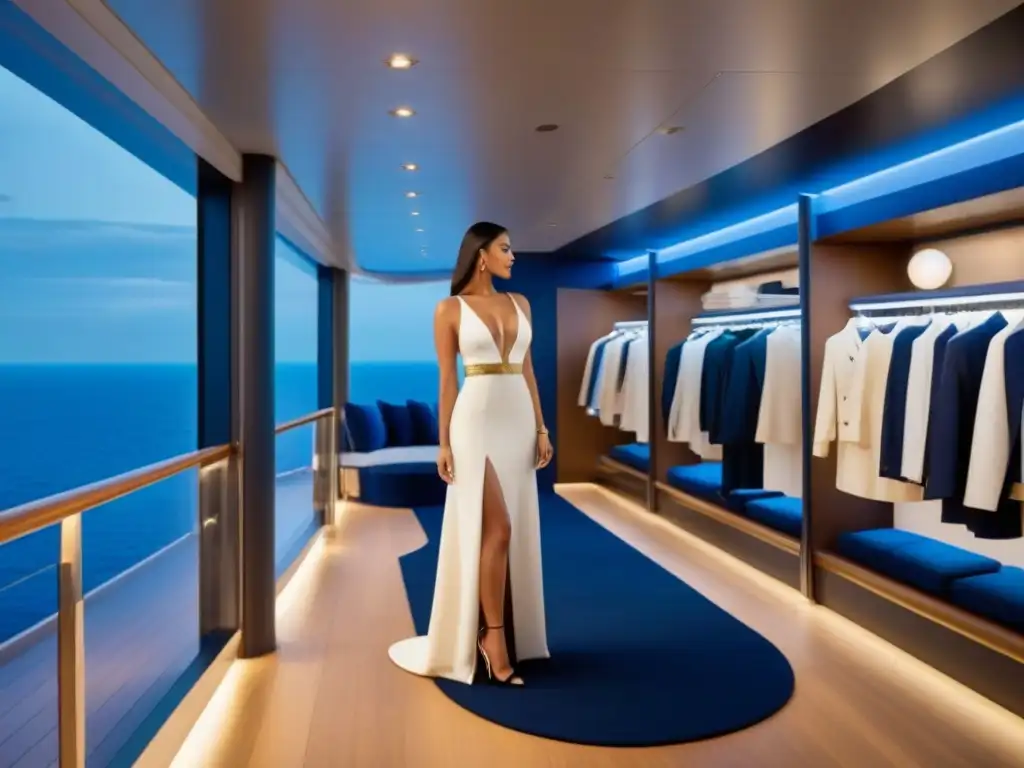 Exclusiva boutique de lujo en un crucero, con elegantes atuendos y accesorios