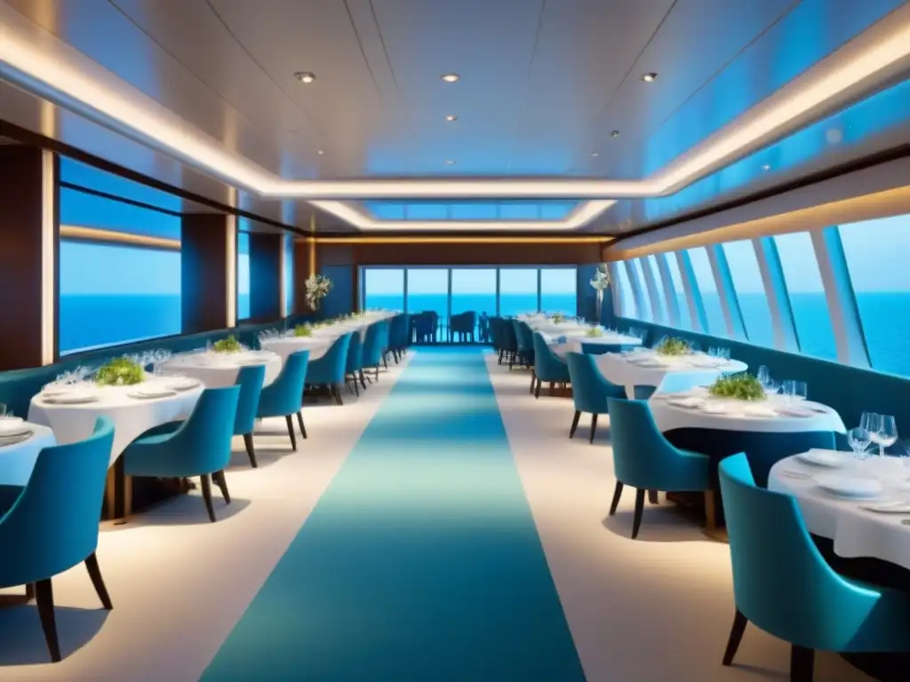 Exclusivo comedor de crucero con decoración moderna y buffet gourmet