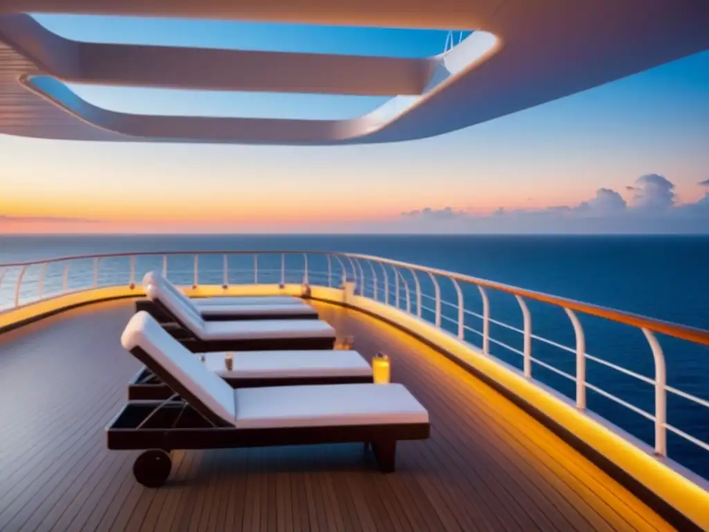 Un exclusivo y sereno crucero solo para adultos con elegante decoración en tonos neutros y vista al mar al atardecer