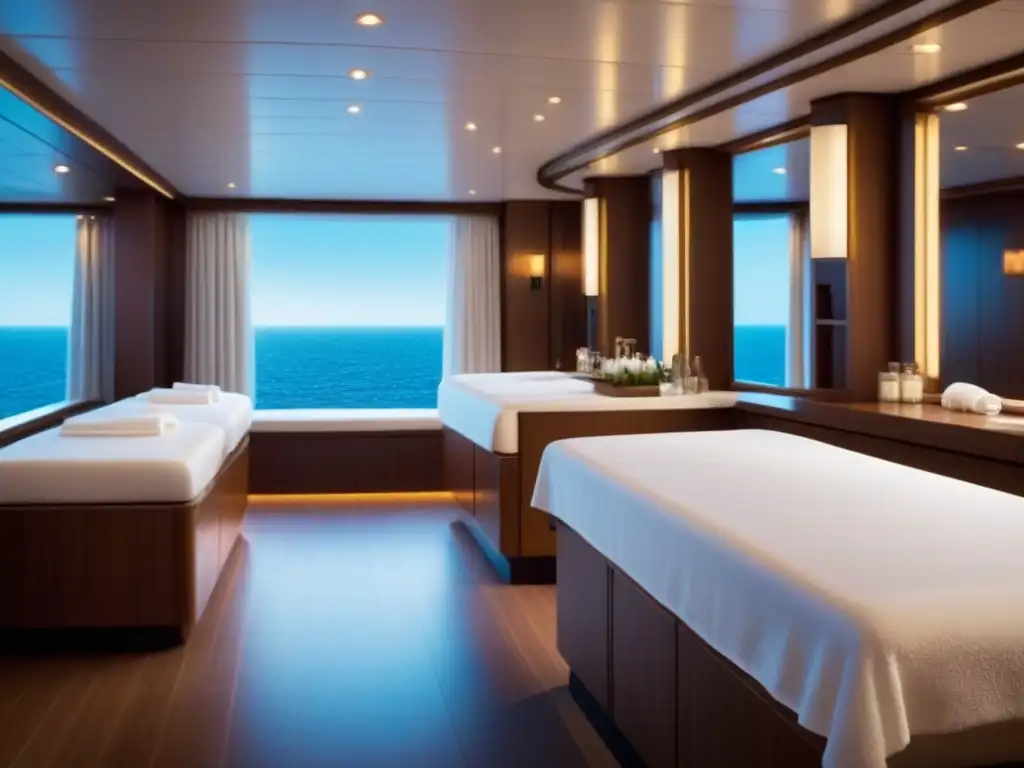 Exclusivo spa de lujo en crucero, con diseño minimalista y elegante