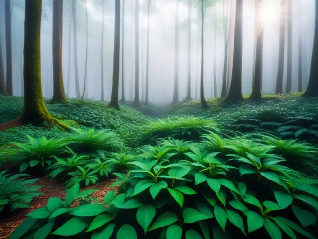 Excursiones ecológicas en cruceros: un dosel verde exuberante iluminado por el sol, creando sombras en el suelo del bosque