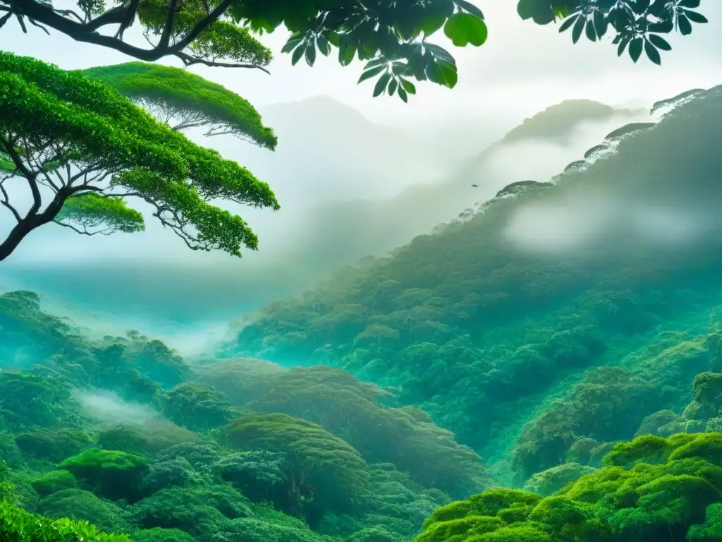 Excursiones ecológicas en cruceros: un exuberante dosel de selva tropical, bañado por la luz del sol entre hojas verdes