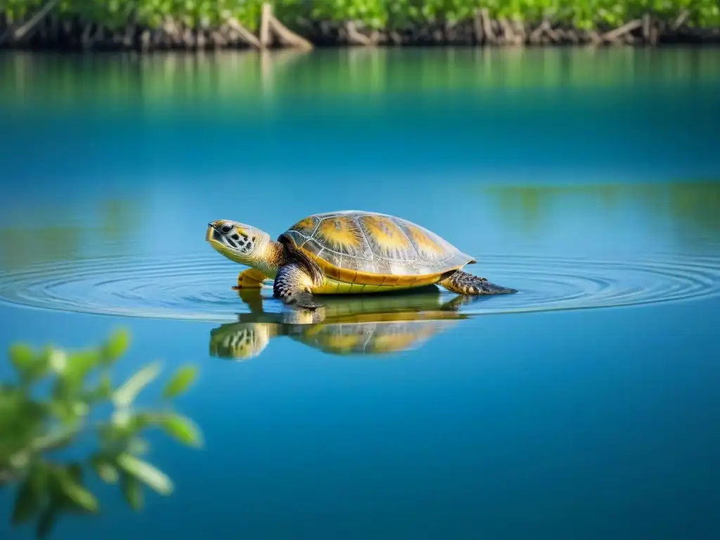 Excursiones ecológicas en cruceros marítimos: Maravilloso bosque de manglares y tortuga marina nadando en aguas tranquilas