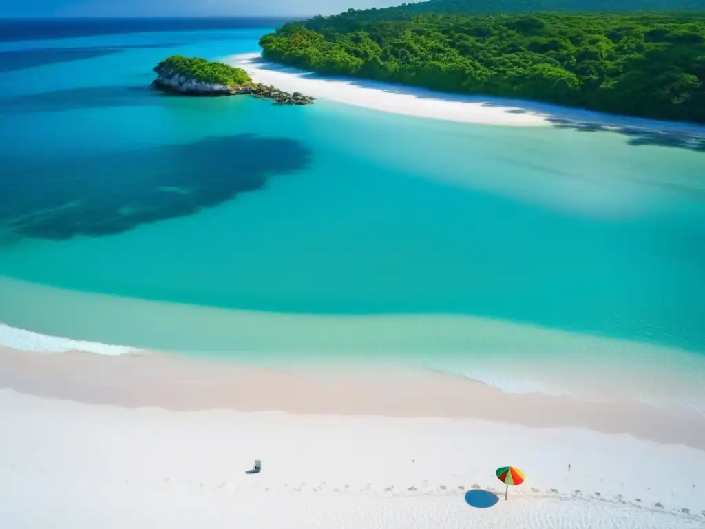 Excursiones en tierra turismo responsable: Playa paradisíaca con aguas turquesa, arena blanca, palmeras y sombrillas coloridas