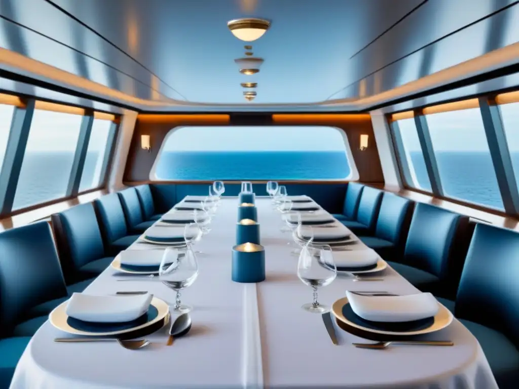 Experiencia culinaria a bordo personalizada en elegante comedor de crucero moderno y minimalista