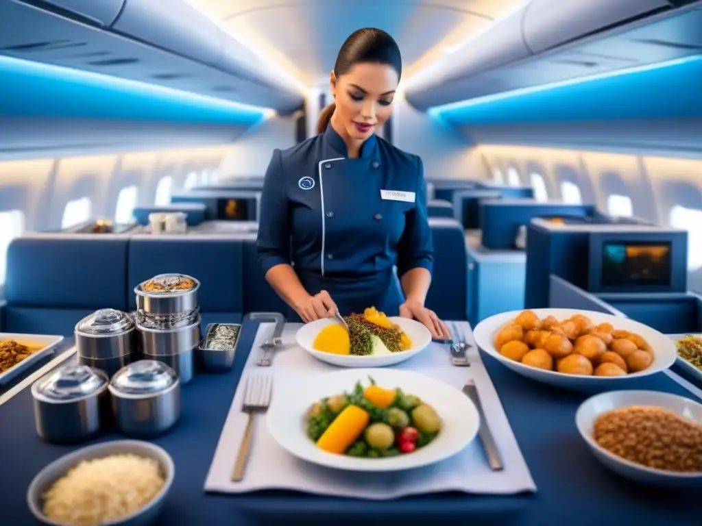 Experiencia culinaria a bordo personalizada en un elegante y moderno galley de avión