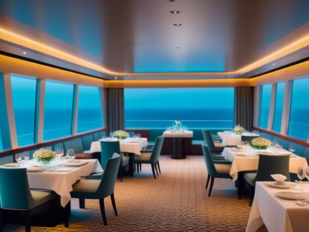 Una experiencia culinaria de lujo en un elegante comedor de crucero, iluminado suavemente