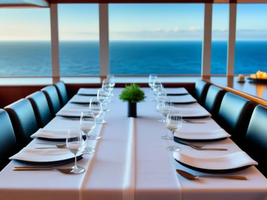 Experiencia gastronómica en crucero de lujo con mesa elegante y vista al mar, en festival gastronómico