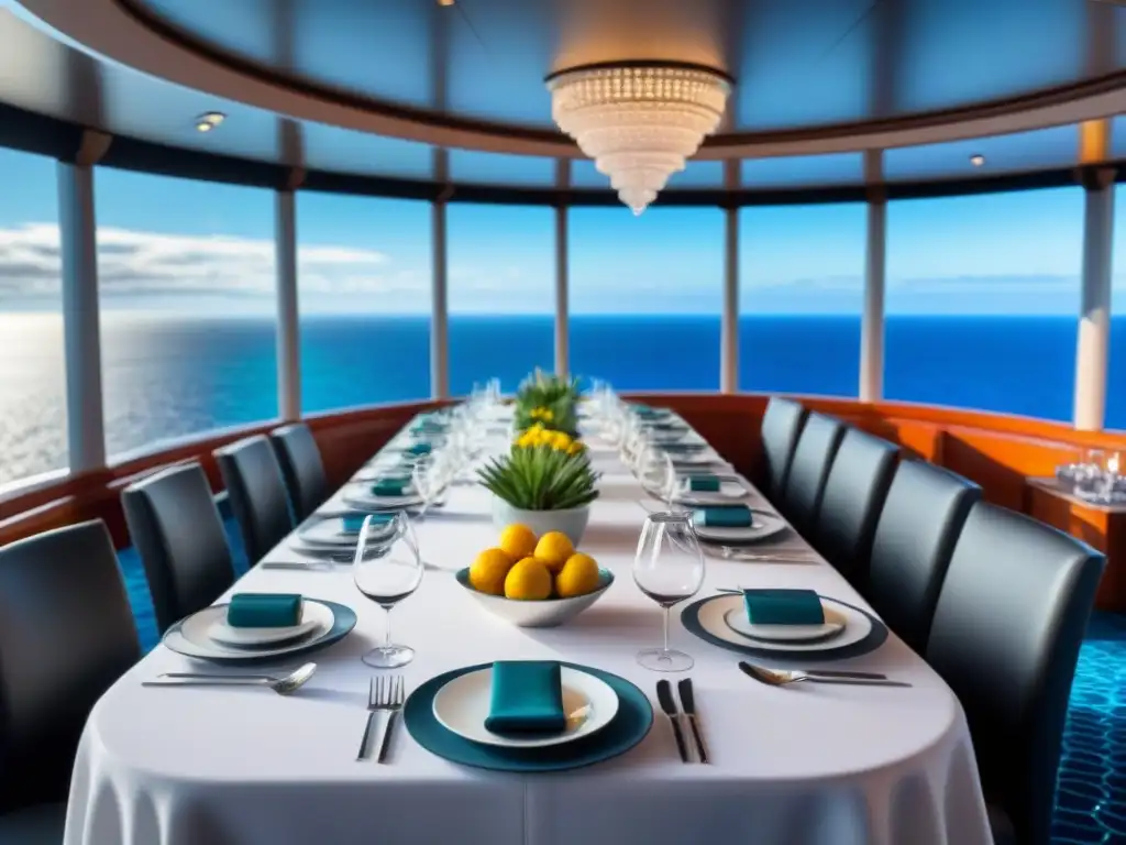 Una experiencia gastronómica sofisticada con platos exóticos en un lujoso comedor de crucero