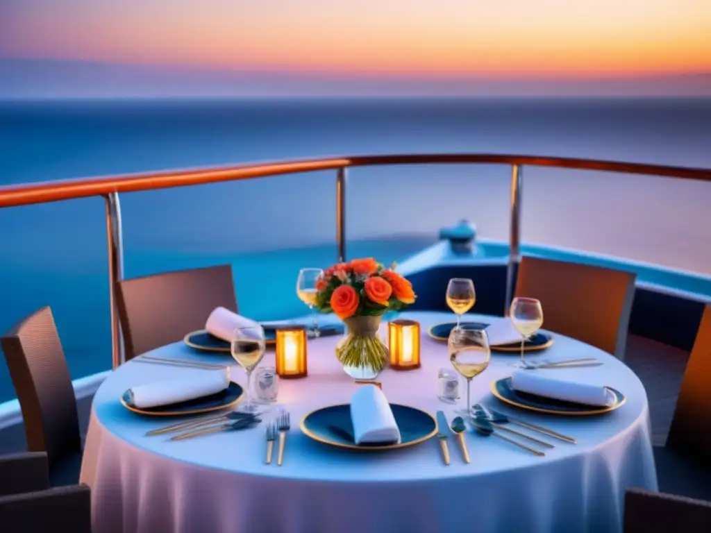 Experiencia gastronómica única en cubierta de crucero de lujo al atardecer