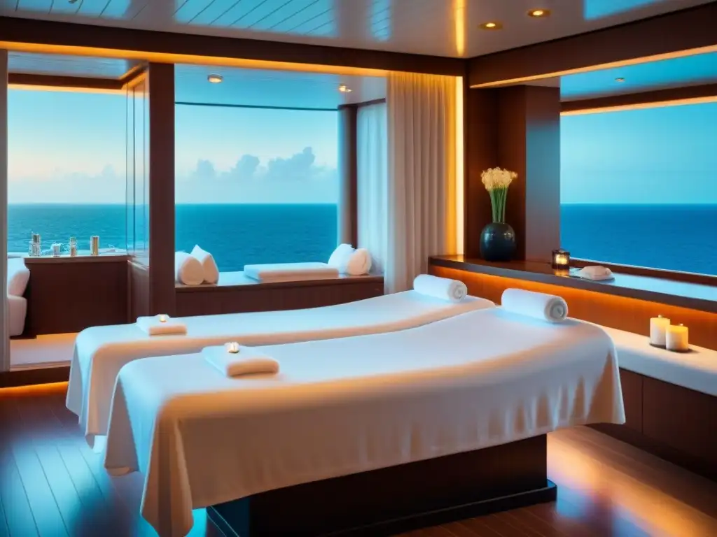Experiencia de spa en crucero de lujo con diseño minimalista y tranquilidad