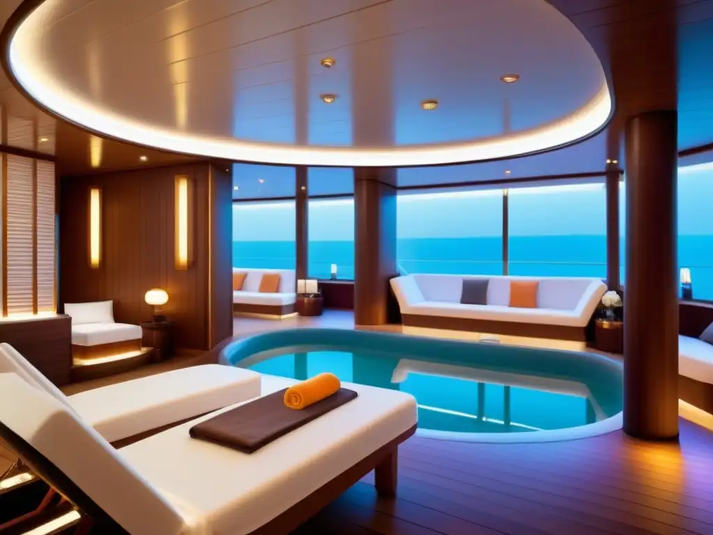 Experiencia de spa sublime en crucero de lujo, con diseño minimalista y ambiente tranquilo