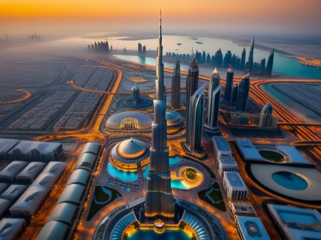 Experiencias de compras en Dubai: Majestuoso Dubai Mall y la icónica Burj Khalifa al atardecer