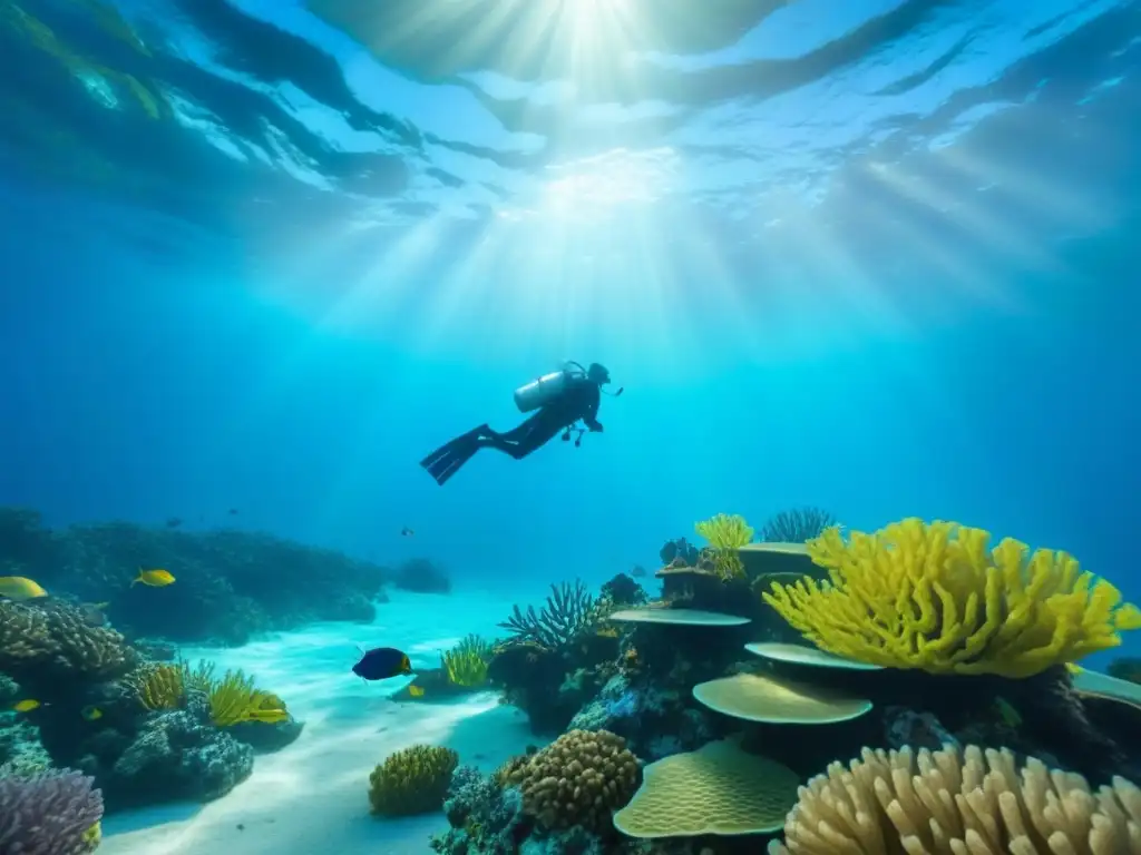 Experiencias submarinas en cruceros: Un arrecife de coral vibrante con peces coloridos y plantas marinas en un escenario sereno bajo el agua