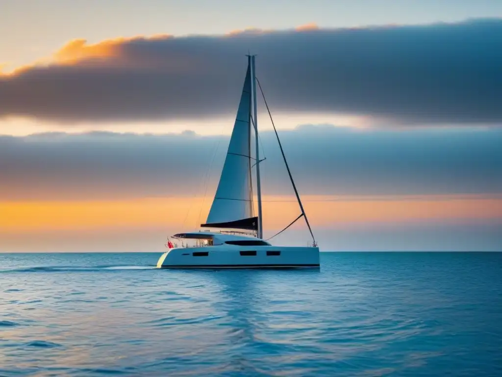 Experiencias turismo marítimo inolvidables: Yate elegante navegando al atardecer en un mar sereno y cálido