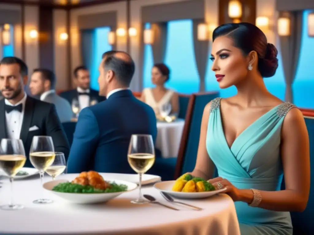 Experiencias VIP en cruceros de lujo: Comedor elegante con ambiente exclusivo y platos internacionales exquisitos