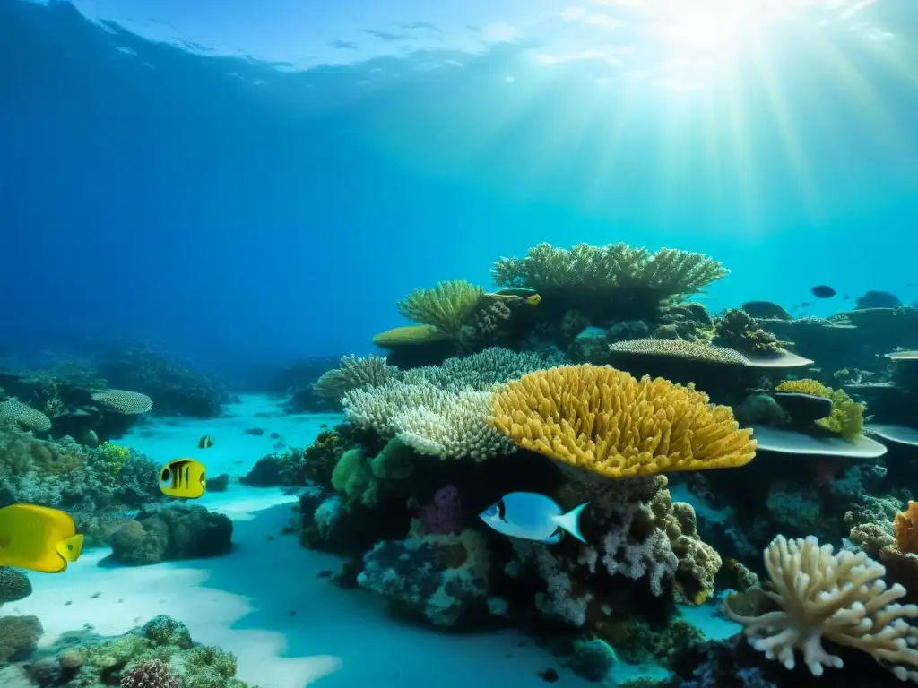 Arrecife de coral vibrante: vida submarina en detalle Exploración de arrecifes de coral UNESCO: vibrante y colorido ecosistema marino con corales y peces en agua cristalina