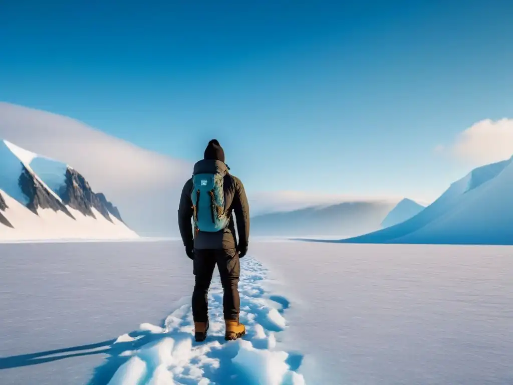 Un explorador solitario contempla la vastedad del Ártico helado