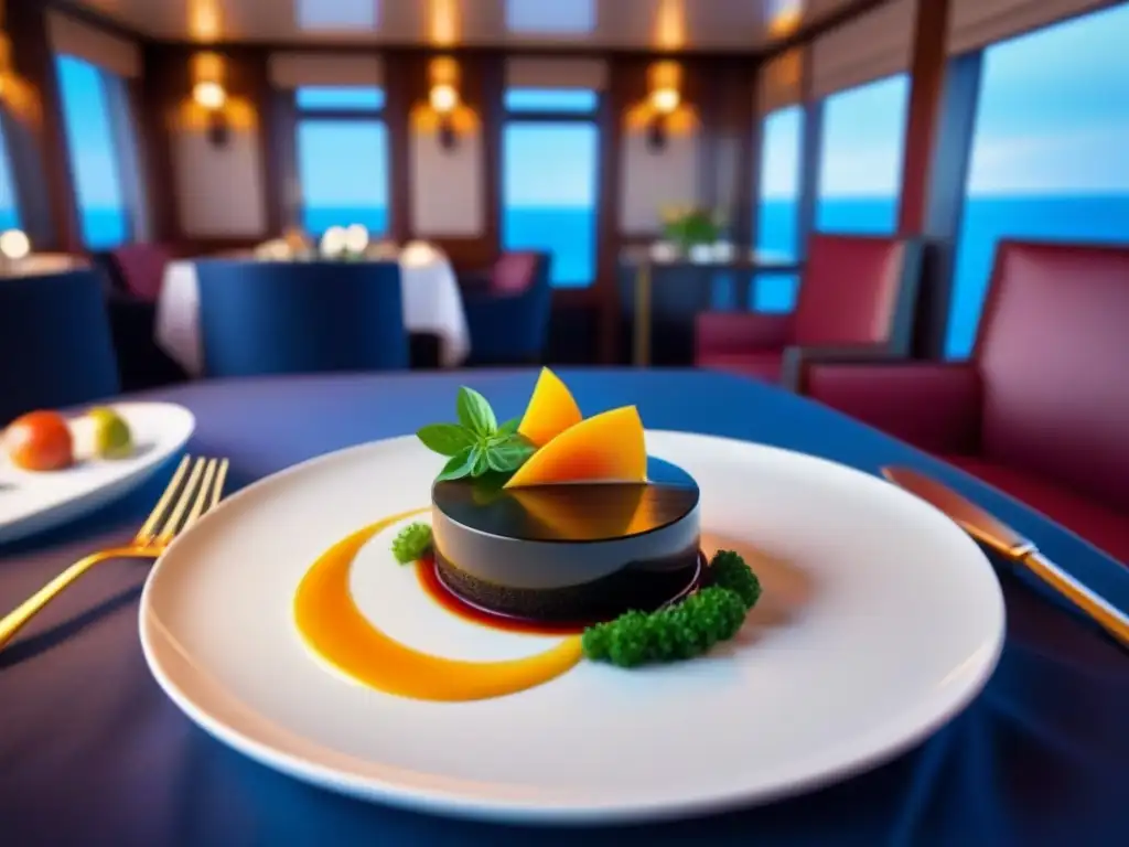 Exquisita alta cocina en cruceros accesible: plato gourmet en mesa elegante de crucero de lujo