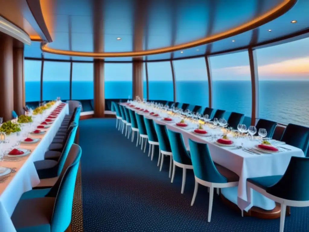 Exquisita innovación en cenas temáticas cruceros en elegante comedor con vista al mar