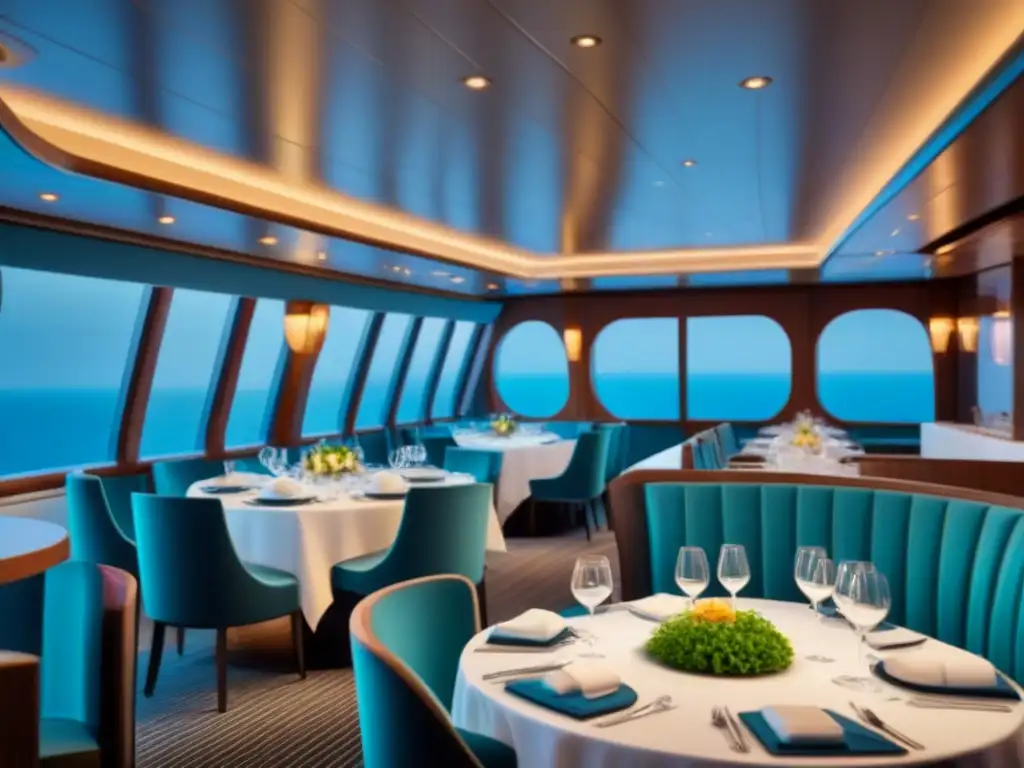 Exquisita cocina internacional en cruceros: elegante comedor con platos variados en moderno barco