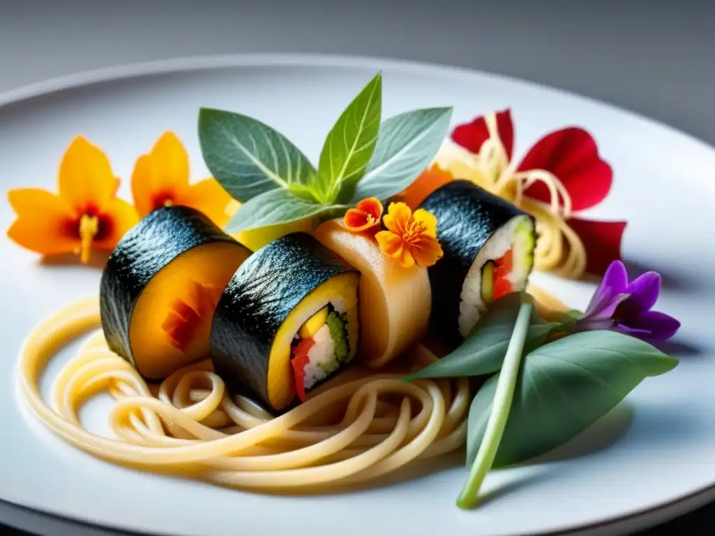 Una exquisita fusión de cocina italiana y japonesa en un plato artístico