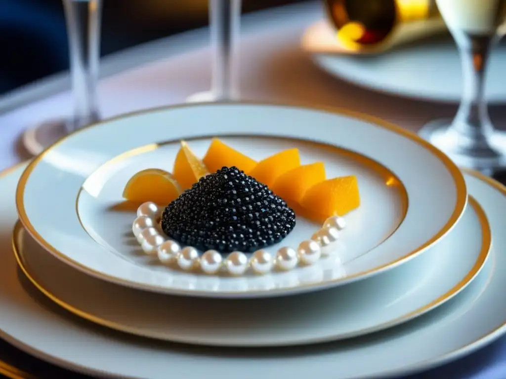 Una exquisita presentación de caviar y champán en el lujoso Seven Seas Explorer