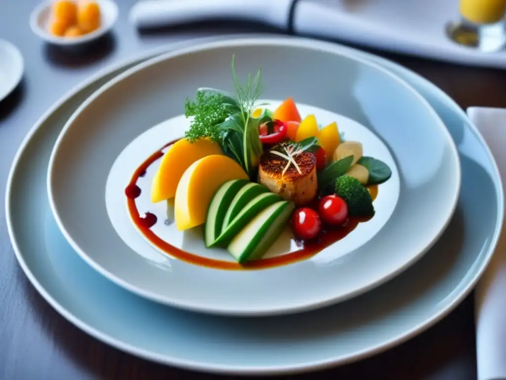 Exquisita presentación de un plato saludable en crucero marítimo