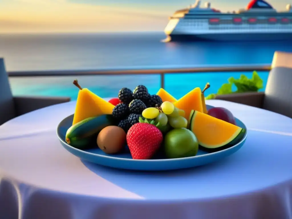 Degusta la exquisita gastronomía saludable en cruceros marítimos con esta colorida obra maestra de frescos ingredientes frente al mar