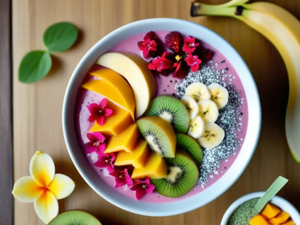 Exquisito bol de batidos tropicales con frutas exóticas y decoración elegante en cruceros