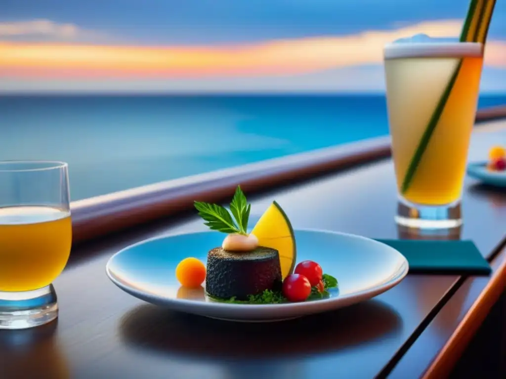 Un exquisito maridaje de comida y cócteles en un crucero de lujo al atardecer