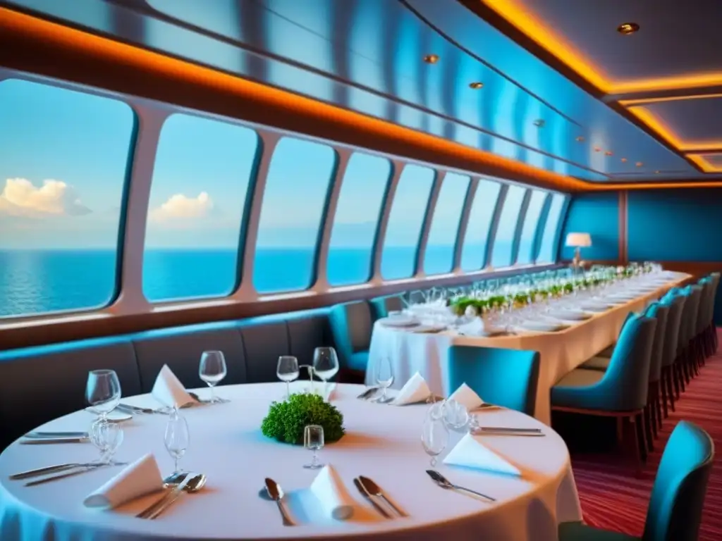 Exquisito restaurante en crucero con técnicas culinarias vanguardia y elegante diseño moderno