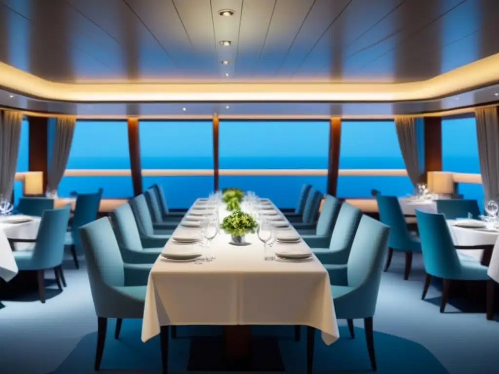 Exquisito salón de comedor de un crucero, ambiente lujoso y servicio excepcional