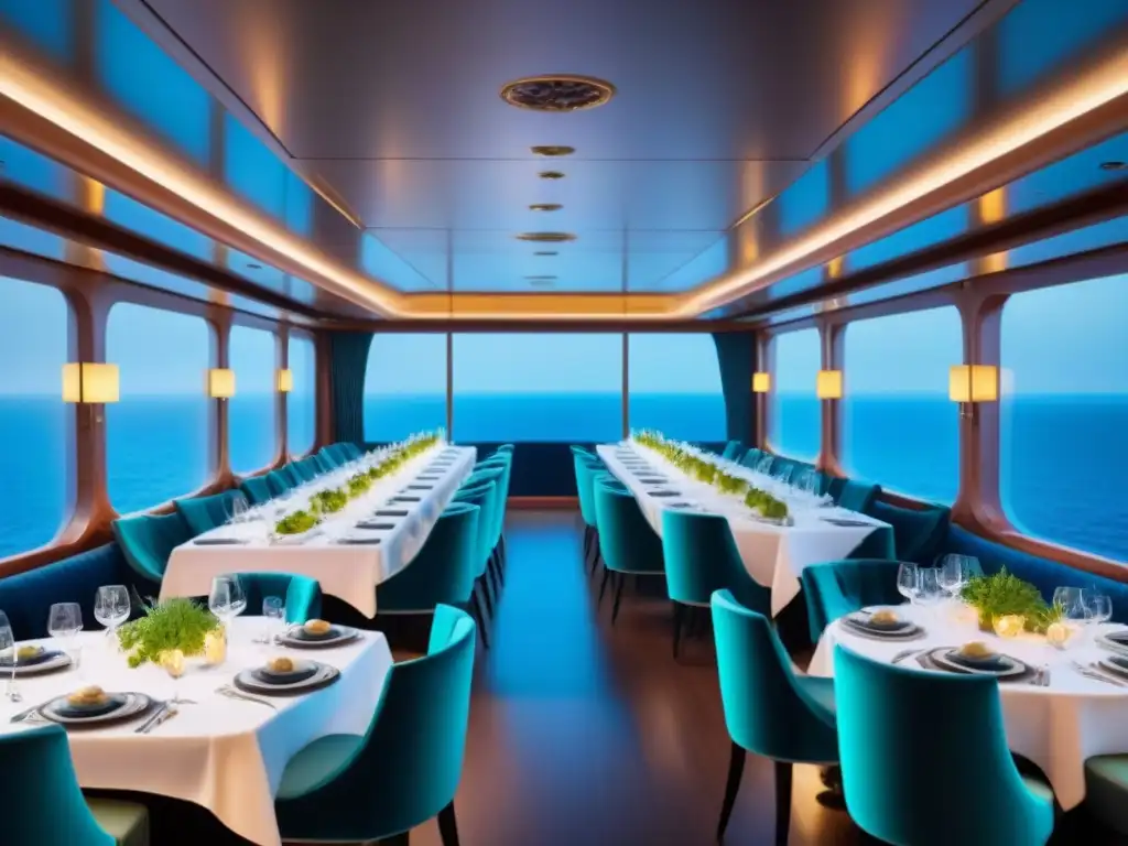 Exquisito salón de crucero con cocina vegana gourmet