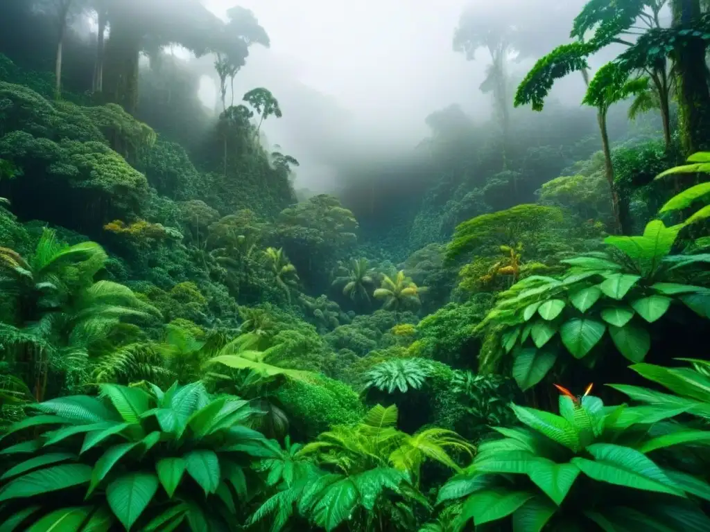 Una exuberante selva en Panamá, con plantas tropicales vibrantes, aves coloridas y mariposas exóticas