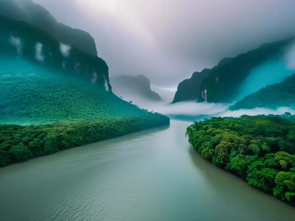 Un exuberante tramo del Amazonas con un río sereno