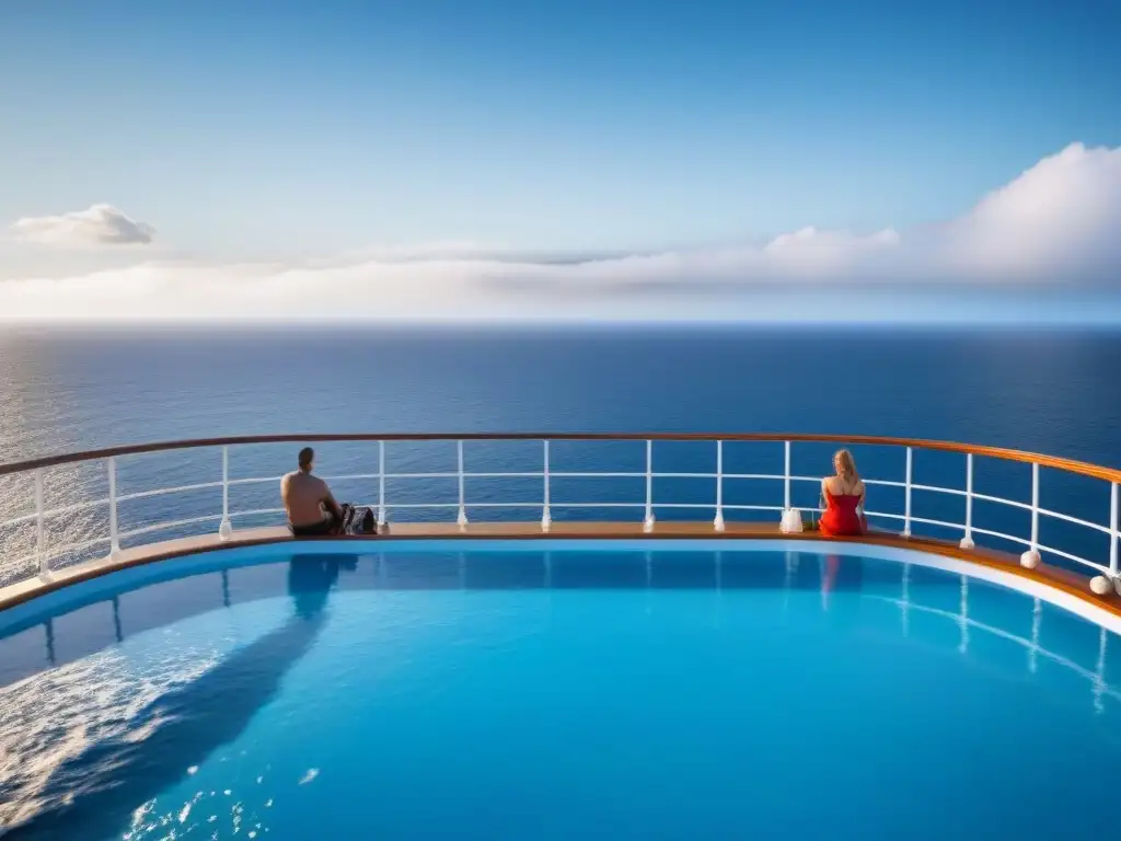 Una familia disfruta de un crucero de lujo, con vistas al vasto océano bajo un cielo azul