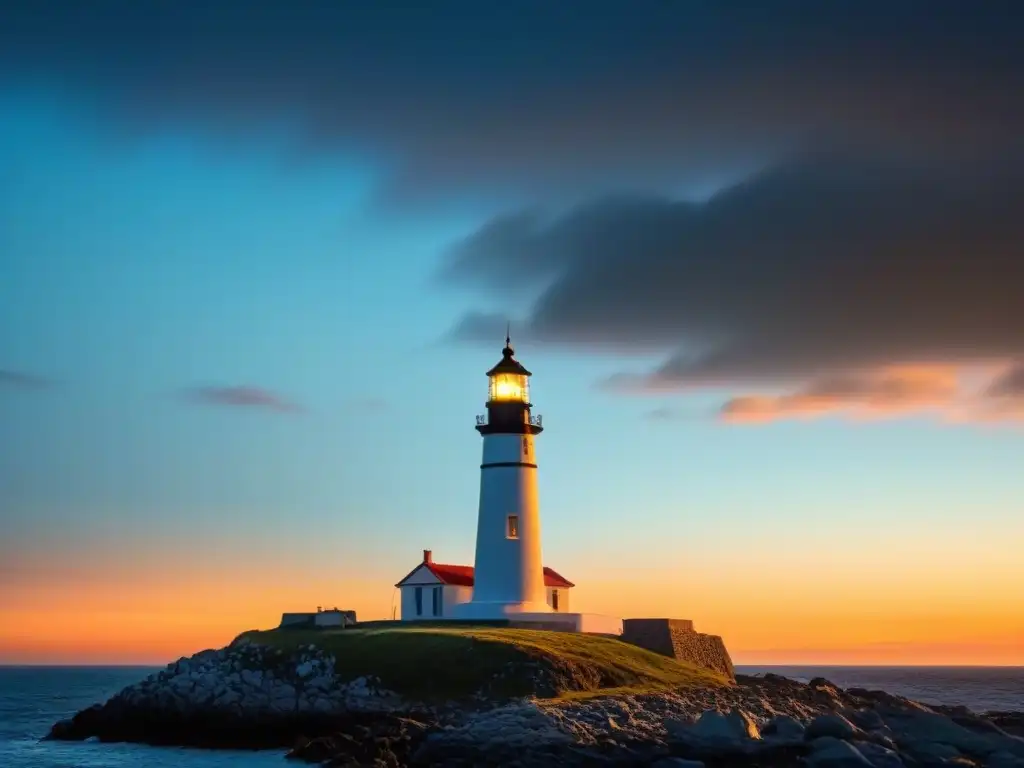 Un faro imponente iluminando el cielo, simbolizando liderazgo en equipos marítimos