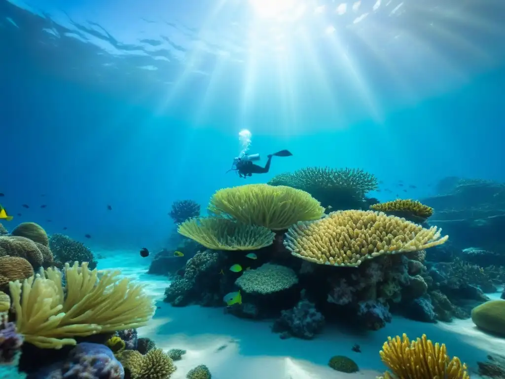 Fondo marino sereno con arrecife de coral vibrante y peces coloridos