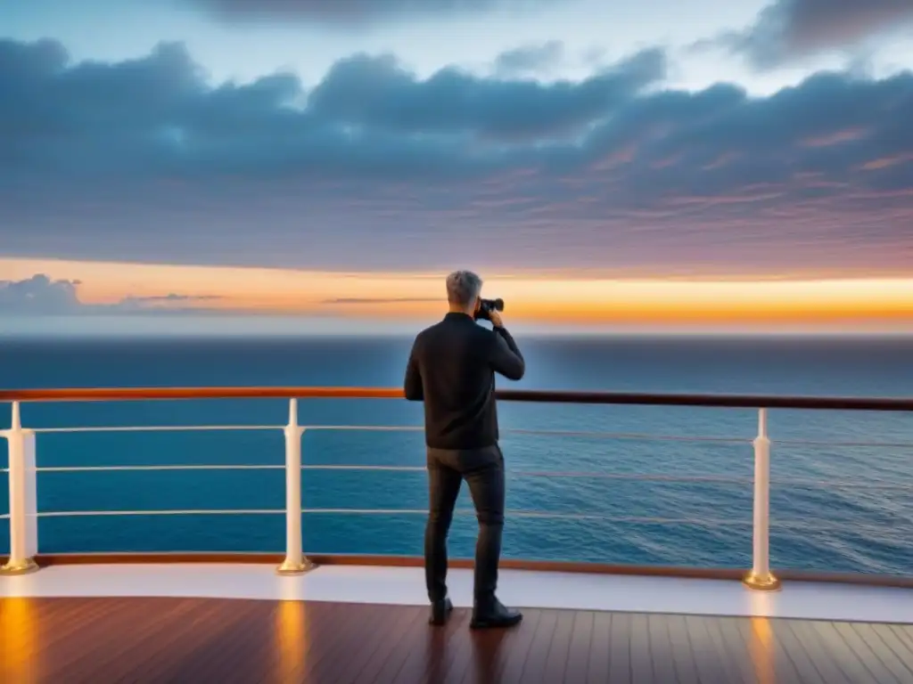 Un fotógrafo profesional captura el amanecer sobre el mar desde un crucero de lujo