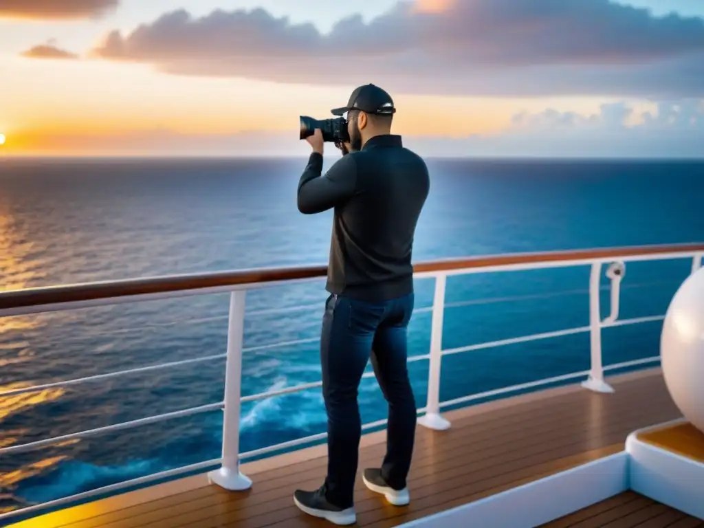 Un fotógrafo profesional captura un atardecer en un crucero